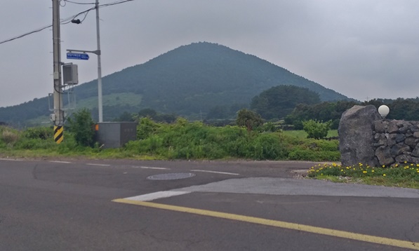 길에서 본 오름이 보입니다. 길에서 본 오름을 촬영하였습니다.